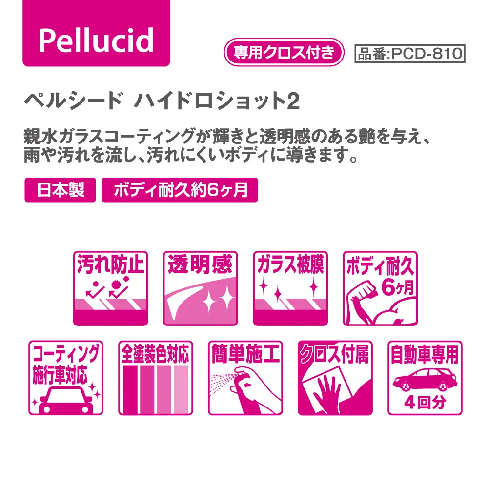 ガラスコーティング剤 ハイドロショット180 親水タイプ｜ペルシード